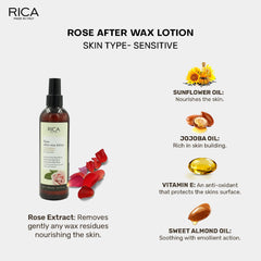Rica Rose After Wax Lotion for Normal Skin with Sun flower Oil, Jojoba Oil & Vitamin E - 250ml Rica Rose After Wax Lotion for Normal Skin with Sun flower Oil, Jojoba Oil & Vitamin E - 250ml