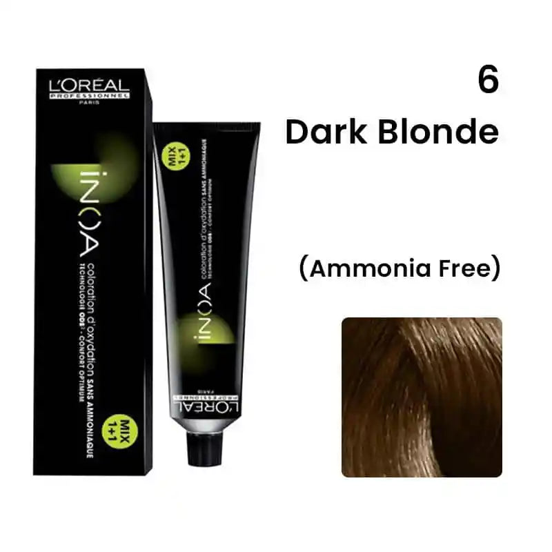 Loreal Inoa Ammonia Free Hair Color 60G 6 Dark Blonde + 20Vol 6% Developer 1000Ml Loreal Inoa Ammonia Free Hair Color 60G 6 Dark Blonde + 20Vol 6% Developer 1000Ml