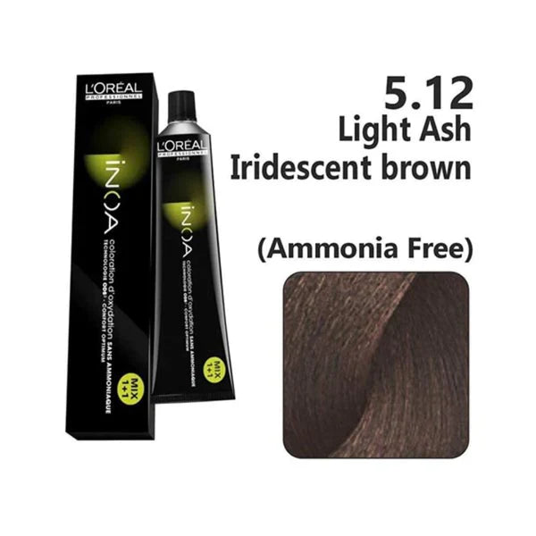 Loreal Inoa Hair Color 60G 5.12 Light Ash Iridescent Brown +Developer 90ml Combo Loreal Inoa Hair Color 60G 5.12 Light Ash Iridescent Brown +Developer 90ml Combo