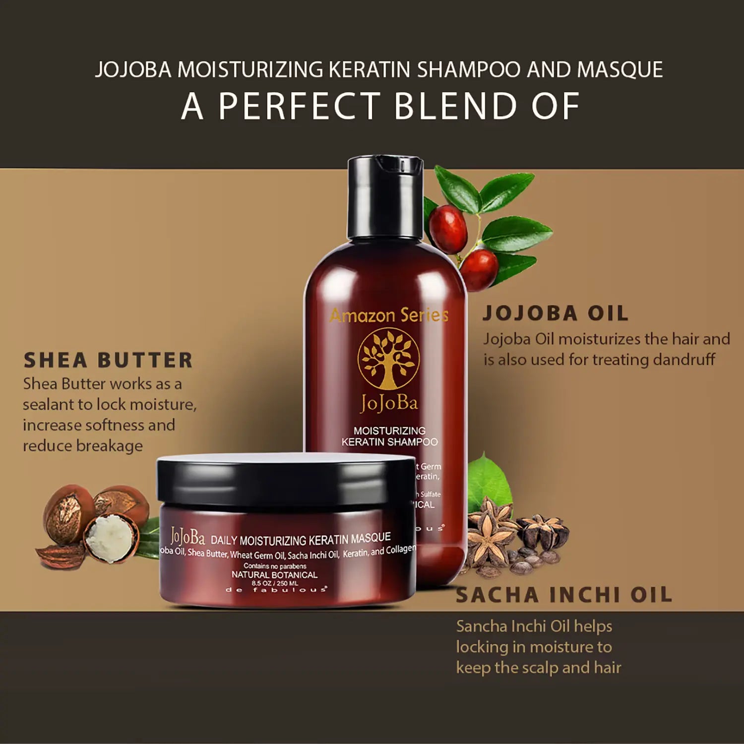 Amazon Series Jojoba Moisturizing Keratin Shampoo and Masque Combo Pack - Perfect blend of Shea Butter, Jojoba Oil, Sacha Inchi Oil Amazon Series Jojoba Moisturizing Keratin Shampoo and Masque Combo Pack - Perfect blend of Shea Butter, Jojoba Oil, Sacha Inchi Oil