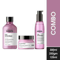 L’Oreal Professionnel Liss Unlimited Shampoo 300ml, Hair Mask 250gm and Hair Serum 125ml Combo L’Oreal Professionnel Liss Unlimited Shampoo 300ml, Hair Mask 250gm and Hair Serum 125ml Combo