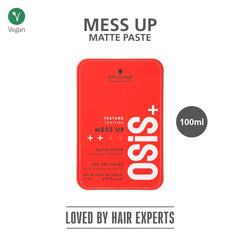 Schwarzkopf Professional OSiS+ Mess Up Hair Styling Matte Paste | Easy to apply and Wash | Medium Hold | Dry and Non-Greasy | Matte finish| 100 ml Schwarzkopf Professional OSiS+ Mess Up Hair Styling Matte Paste | Easy to apply and Wash | Medium Hold | Dry and Non-Greasy | Matte finish| 100 ml