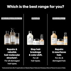 L'Oréal Professionnel Absolut Repair Molecular Sulfate-Free Deep Repairing Shampoo, Rinse-Off Serum & Leave-In Mask Combo for Damaged Hair