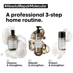 L'Oréal Professionnel Absolut Repair Molecular Sulfate-Free Deep Repairing Shampoo, Rinse-Off Serum & Leave-In Mask Combo for Damaged Hair