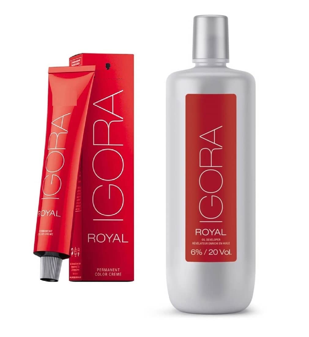 Schwarzkopf Igora Royal Absolutes Hair Color 60ml 6-80 Dark Blonde Red + Developer 20 Vol Combo