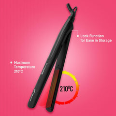 Ikonic Black Beauty Hair Straightener For Women, Ceramic Coated Floating Plates Handle Lock Feature Instant Heat Up Techonoly, Super Slim and Light Weight, Travel Friendly Sutiable for All Hair Types