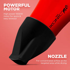 Ikonic Mini Speedy Hair dryer-Red| 1000W |Lightweight|Foldable Handle |Travel Friendly