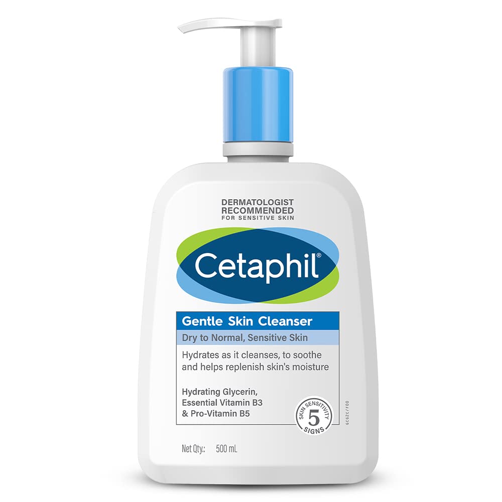 Cetaphil Face Wash Gentle Skin Cleanser, 500 ml | for Dry to Normal, Sensitive Skin, Hydrating Face Wash with Niacinamide, Vitamin B5 | Dermatologist Recommended| Paraben, Sulphate Free