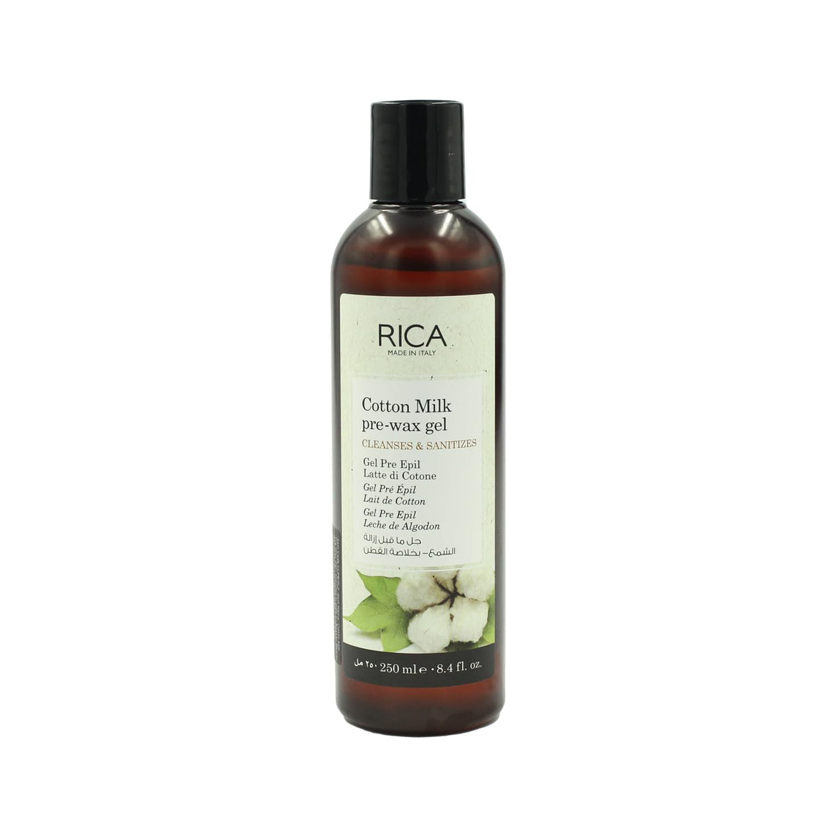 Rica Cotton Milk Pre Wax Gel Cleansing Waxing Hair Cleaning with Naural Extracts for Hydration & Softening Skin - 250ml