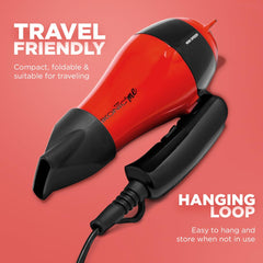 Ikonic Mini Speedy Hair dryer-Red| 1000W |Lightweight|Foldable Handle |Travel Friendly