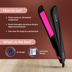 Ikonic Go Straight Hair Straightener, Black & Pink | Floating & Ceramic Plates| Lock Function| Quick & Easy to Use