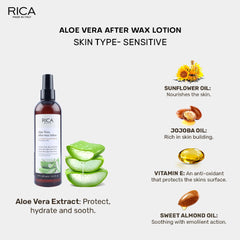 Rica Aloe Vera After Wax Lotion for Sensitive Skin with Sun flower Oil, Jojoba Oil & Vitamin E - 250ml