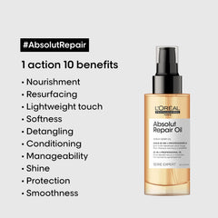 L'oreal Professionnel Paris Absolut Repair Hair Oil, 90ml - 3474636977369 - Nourishment, resurfacing, lightweight touch, softness, detangling, conditioning, manageability, shine, protection, Smoothness