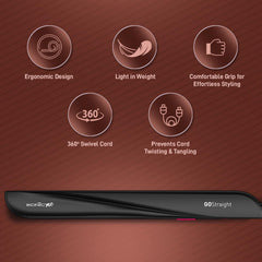 Ikonic Go Straight Hair Straightener, Black & Pink | Floating & Ceramic Plates| Lock Function| Quick & Easy to Use