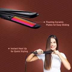Ikonic Go Straight Hair Straightener, Black & Pink | Floating & Ceramic Plates| Lock Function| Quick & Easy to Use