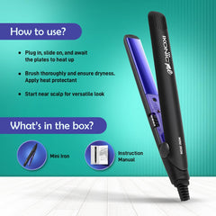 Ikonic Mini Hair Straightener,Slim Ceramic Mini Floating Plates, Ideal for Small Hair and Bangs, Quick Styling, Light-weight and travel friendly, Instant Heat Technology,Black & Purple with 1 Year Warranty