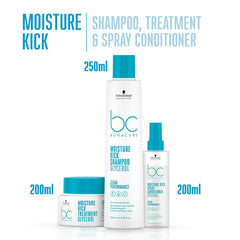 Schwarzkopf Professional New Bonacure Moisture Kick Range - Shampoo(250ml) + Spray Conditioner(200ml) + Treatment(200ml) - Clean Combo