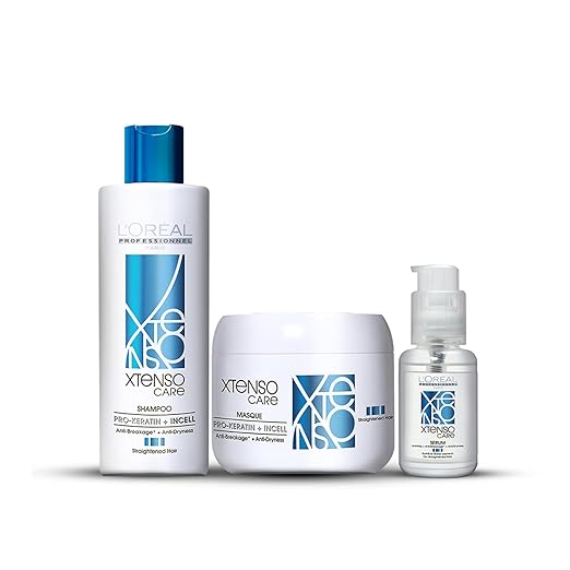 L'OREAL PROFESSIONNEL PARIS Xtenso Care Shampoo + Mask + Serum Combo Pack For Straightened Hair (250Ml + 196Gm + 50Ml)| Hair Care Regimen For Straightened Hair