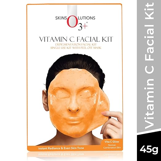 O3+ Vitamin C Facial Kit Depigmentation Single use Kit with Peel Off Mask for Instant Radiance and Even Skin Tone | Vita C Glow, 45g