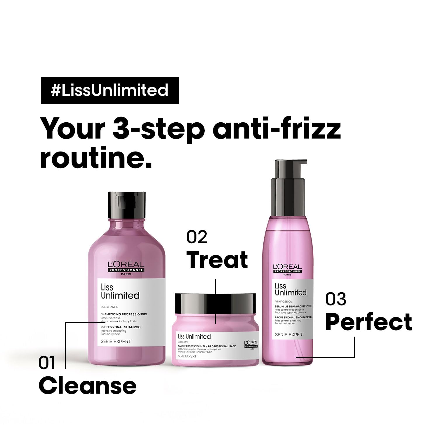 L'Oreal Professionnel Liss Unlimited Primrose Oil 125ml Leave-In Serum - 8901526541317 - 3 Step Anti Frizz Routine for your hair with Liss Unlimited Range