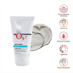 O3+ Milk Scrub Enriched with Macadamia Nuts Extracts for Clean & Bright Complexion