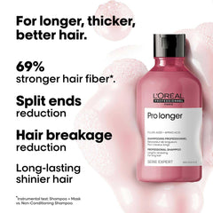 L'Oréal Professionnel Pro Longer Shampoo for Long Hair with Thinned Ends - 300ml | Enriched with Filler-A100 & Amino Acid | Reduce Split Ends & Get Strong & Shiny Hair