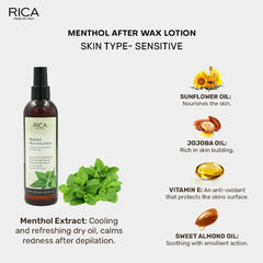 Rica Menthol After Wax Lotion for All Skin Type with Sun flower Oil, Jojoba Oil & Vitamin E - 250ml