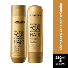 Luxliss Professional Keratin Daily Care Shampoo 250ml & Conditioner 200ml - Gold edition (Pack of 2)