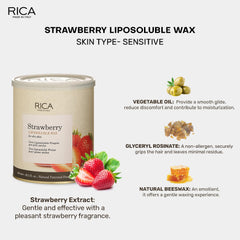 RICA Strawberry Liposoluble Soft Wax for Sensitive Skin Suitable for Men & Women Waxing Hair Removal Cream for Extra Smoothness (800ml)