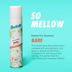 Batiste Instant Hair Refresh Dry Shampoo Bare Fragrance, Absorb Oil Between Washes, Waterless Shampoo - 200 ml