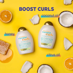 OGX Quenching + Coconut Curls Curl-Defining Shampoo, Hydrating & Nourishing Curly Hair Shampoo with Coconut Oil, Citrus Oil & Honey, Paraben-Free, Sulfate-Free Surfactants, 385ml