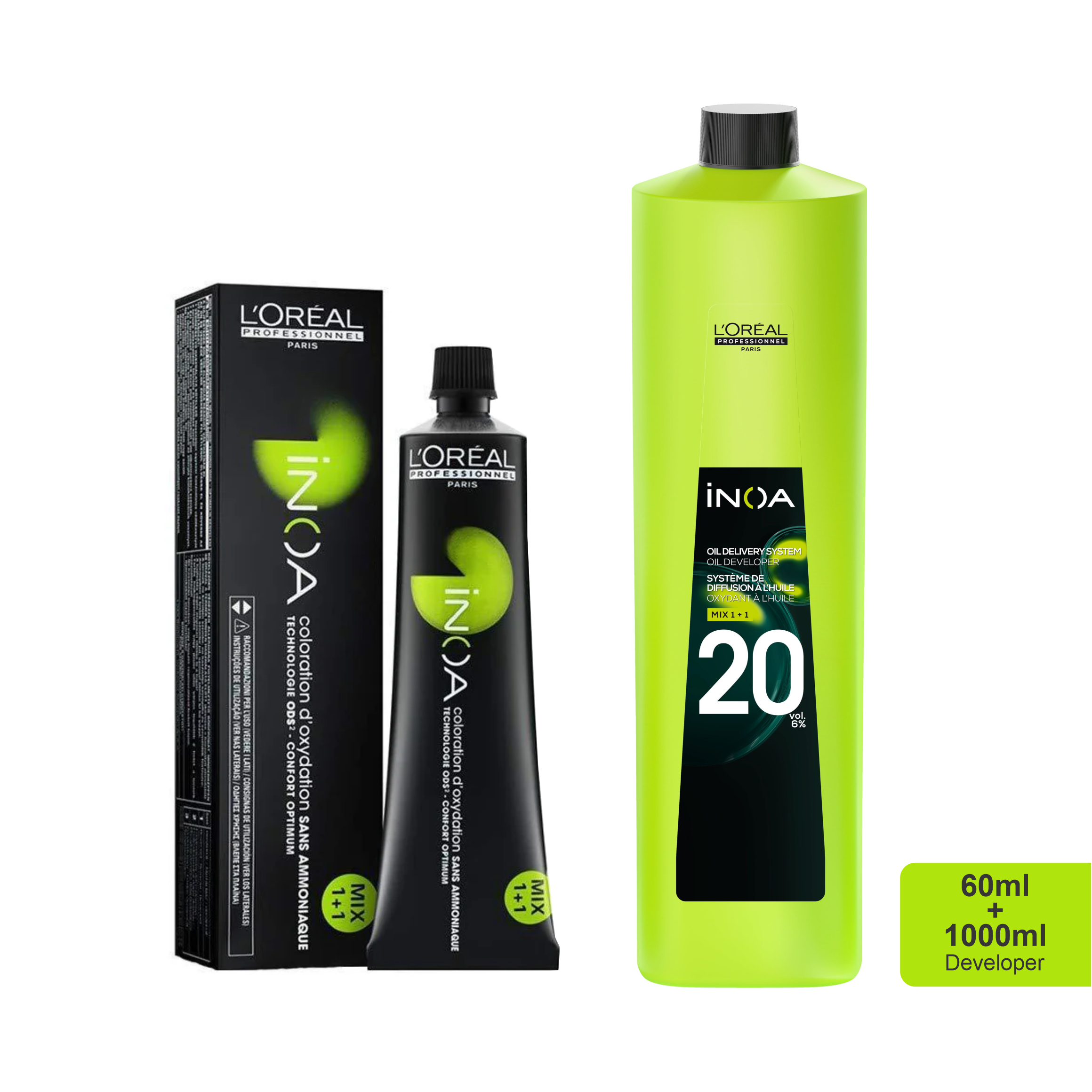 Loreal Inoa Ammonia Free Hair Color 60G 4.0 Brown +Developer 1000ml Combo