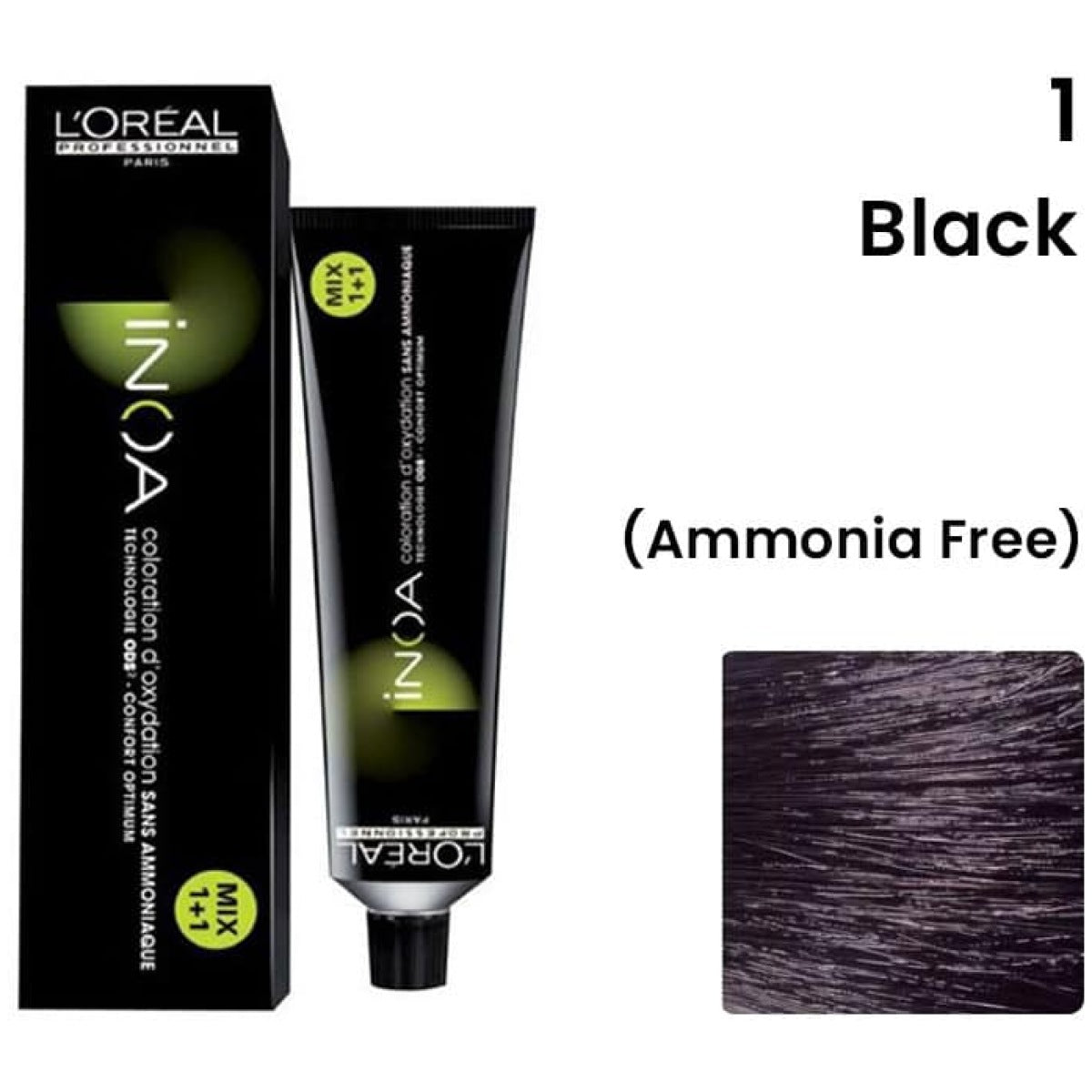 Loreal Inoa Ammonia Free Hair Color 60G 1 Black + 20Vol 6% Developer 1000Ml