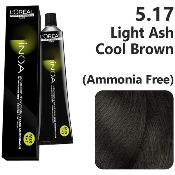 Loreal Inoa Ammonia Free Hair Color 60G 5.17 Light Ash Cool Brown + Developer 1000ml Combo