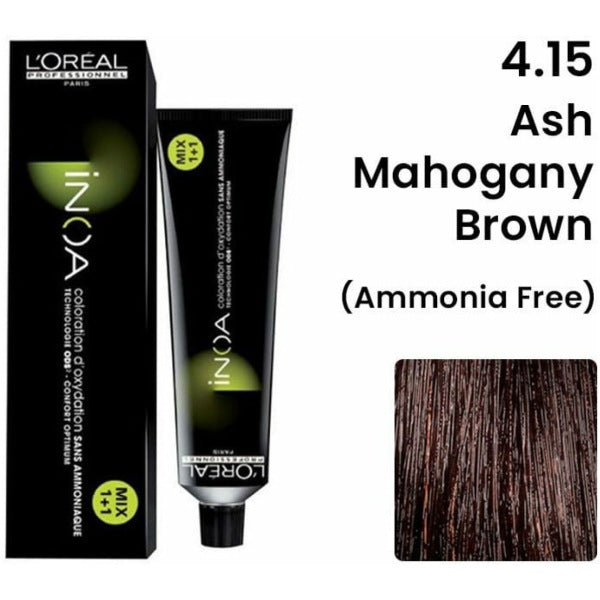 Loreal Inoa Hair Color 60G 4.15 Ash Mahogany Brown +Developer 1000ml Combo