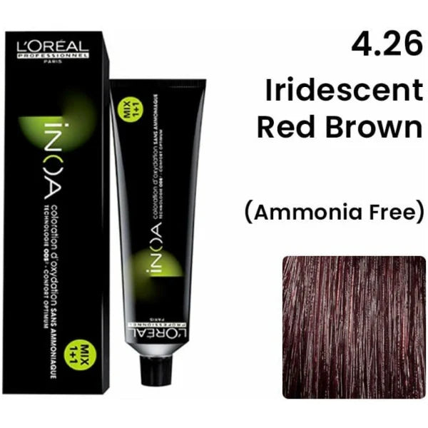 Loreal Inoa Hair Color 60G 4.26 Iridescent Red Brown + Developer 90ml Combo
