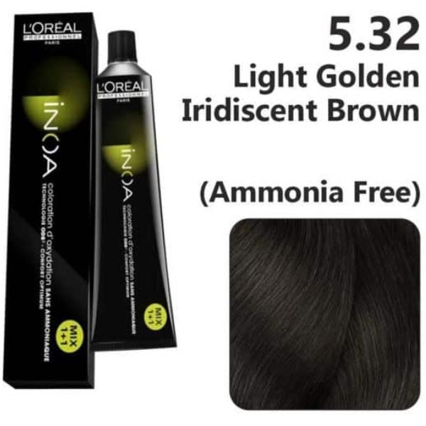 Loreal Inoa Hair Color 60G 5.32 Light Golden Iridescent Brown +Developer 90ml Combo