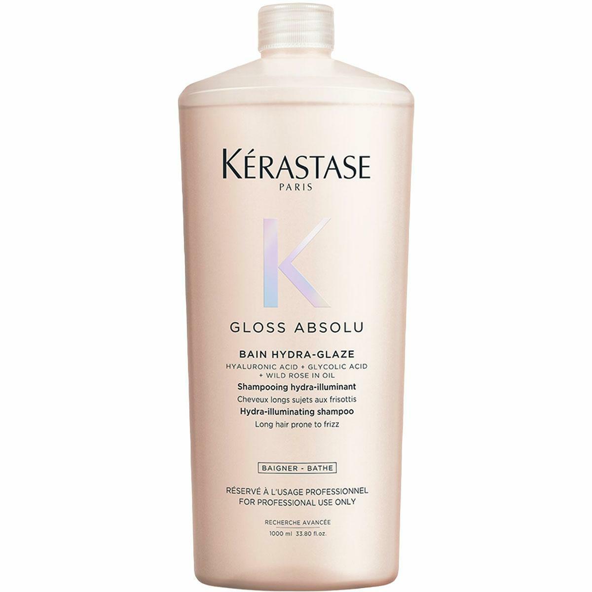Kérastase Gloss Absolu Anti-Frizz Shampoo For Bouncy, Glossy Hair | Fine To Medium Hair | 4-Days Anti-Frizz | With Hyaluronic & Glycolic Acid, Wild Rose-In-Oil | 1000ml
