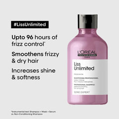 L'Oréal Professionnel Liss Unlimited Shampoo, 1500ml - 8901526509256 - 96 hours of frizz control, smoothens frizzy & dry hair, Increase shine & Softness