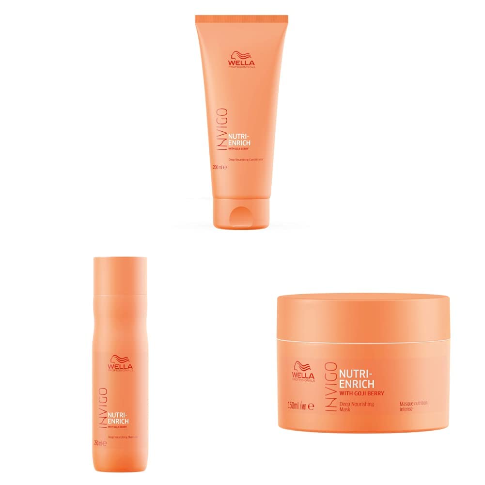 Wella Professionals INVIGO Nutri Enrich Deep Nourishing Conditioner (For Dry And Damaged Hair) 200 ml, Mask (For Dry And Damaged Hair) 150 ml and Shampoo (For Dry And Damaged Hair) 250 ml Combo