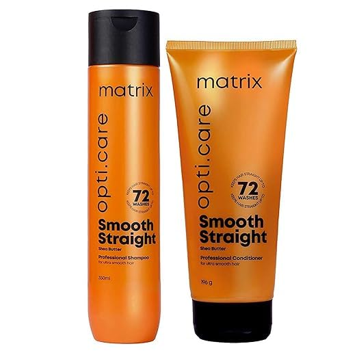 Matrix Opti.Care Professional Shampoo and Conditioner Combo for Salon Smooth Straight Hair | Control Frizzy Hair for up to 4 Days | With Shea Butter | No Added Parabens (350 ml + 196 g)