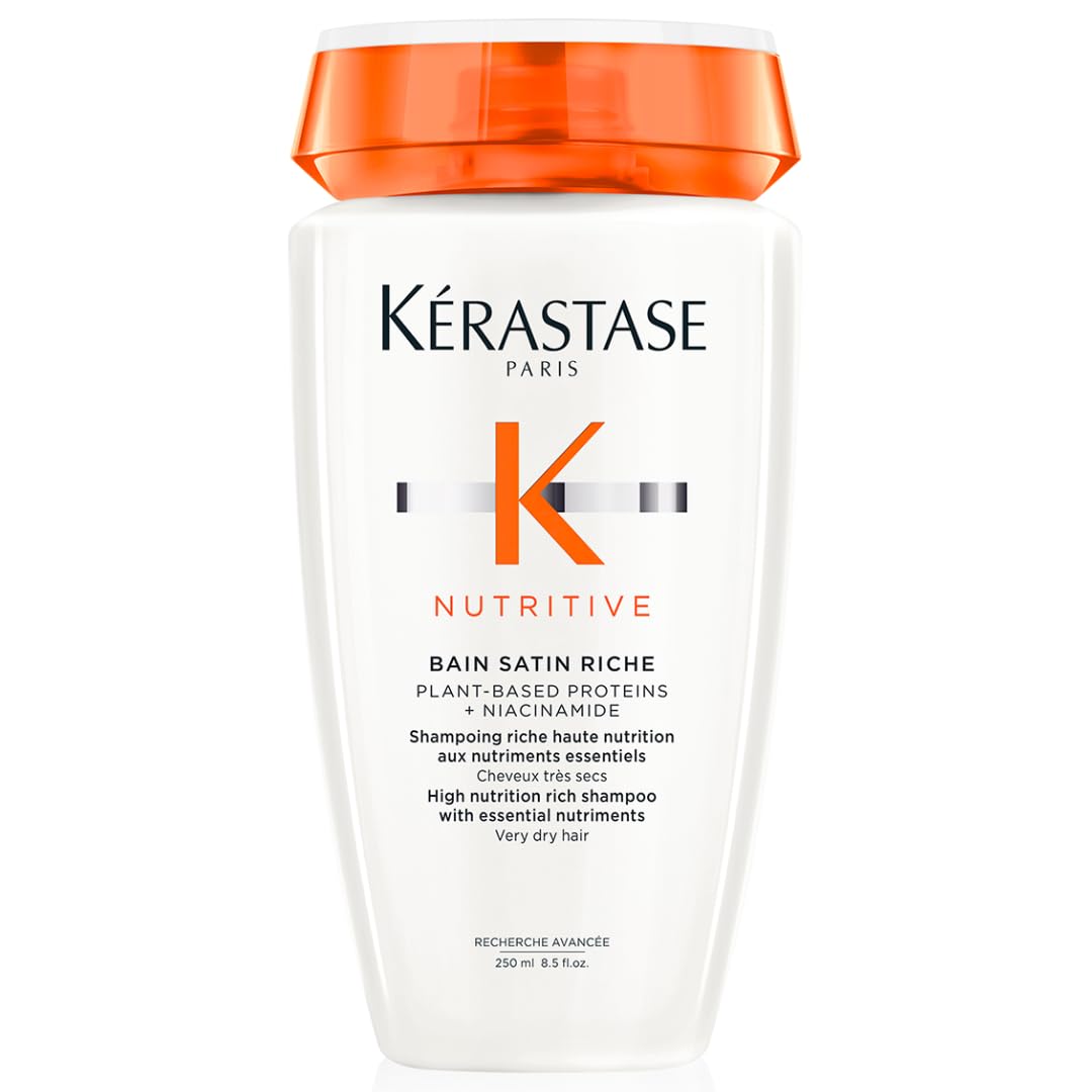 Kerastase Nutritive Bain Satin Riche Shampoo | Cleanses & Deeply Replenishes Moisture | With Plant-Based Proteins & Niacinamide | For Medium to Thick to Dry Hair | 8.5 Fl Oz