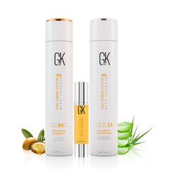 GK Hair Balancing Shampoo And Conditioner 300ml I With Gk Argan Oil Serum 50ml I For Oily Scalp Restores Natural Hair Oil & Scalp pH Level For Smoother & Shinier Hair With 100% Natural Keratin & Plant Extracts - Sulphate And Paraben Free