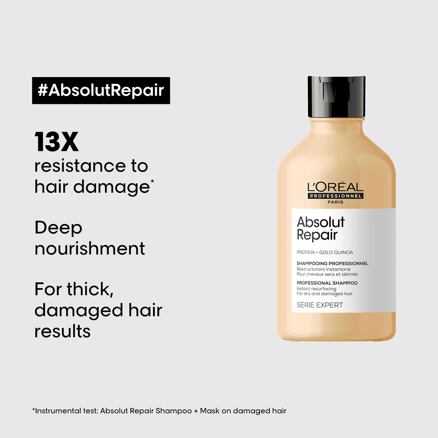 L'Oréal Professionnel Serie Expert Absolut Repair Shampoo, 300ML - 8901526509386 - 13x resistance to hair damage, deeo nourishment, for thick, damaged hair result