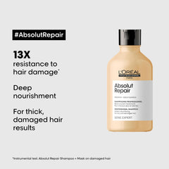 L'Oréal Professionnel Serie Expert Absolut Repair Shampoo, 300ML - 8901526509386 - 13x resistance to hair damage, deeo nourishment, for thick, damaged hair result