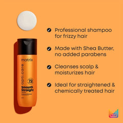 Matrix Opti.Care Professional Shampoo + Conditioner + Serum Combo for Salon Smooth Straight Hair | Control Frizzy Hair for up to 4 Days | With Shea Butter | No Added Parabens (200 ml + 98 g + 100 ml )