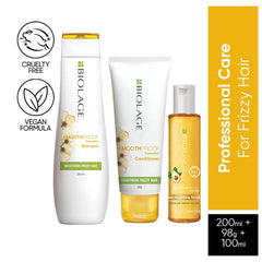 Biolage Smoothproof Professional 3-Step Regime Used in Salons | Shampoo + Conditioner + Serum for Frizz-Free Hair for up to 72 HRS | With Camellia Flowers | No Added Parabens (200ml + 98g + 100 ml)