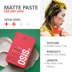 Schwarzkopf Professional OSiS+ Mess Up Hair Styling Matte Paste | Easy to apply and Wash | Medium Hold | Dry and Non-Greasy | Matte finish| 100 ml