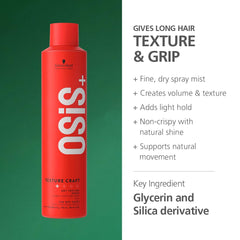 Schwarzkopf Professional OSiS+ Texture Craft Dry Texture Hair Styling Spray Mist I Non Crispy Hair With a Natural Shine I Flexible hold | 300 ml