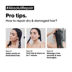 L'Oreal Professionnel Serie Expert Absolut Repair Shampoo + Mask Combo Provides Deep Conditioning & Strength (300ml + 250 gm)